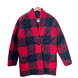 Aritzia Wilfred Free Red and Black Plaid Quilted Wool Jacket Small